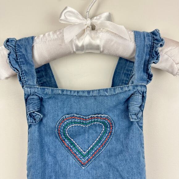 Mini Boden Chambray Ruffle Heart Dungarees 12-18 Months - Picture 2 of 8